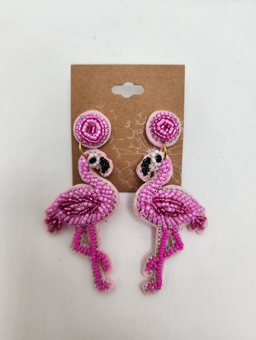 Pink Beaded Flamingo Statement Earrings